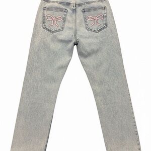 SHEIN Gray Jeans with Pink Bow Details